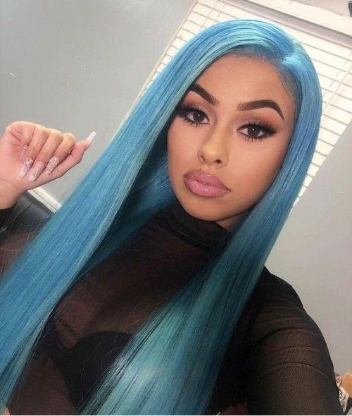 Light Water Blue Lace Front Brazilian Remy Human Hair Wig Straight Wigs with Baby Hair Wigs for Women