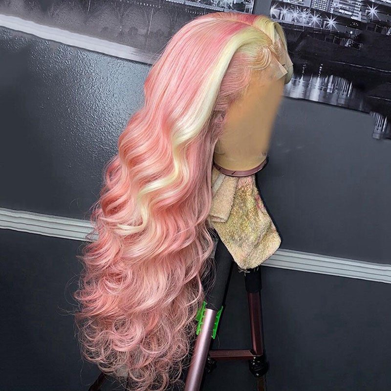 Highlight Grey Pink Wig Body Wave Ombre Colored Human Hair Wigs For Women Brazilian Remy Blonde Blue Wig Transparent Lace Wigs