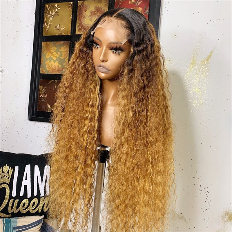 Ombre Colored Kinky Curly Lace Front Human Hair Wigs  Brazilian Virgin Hair With Baby Hair