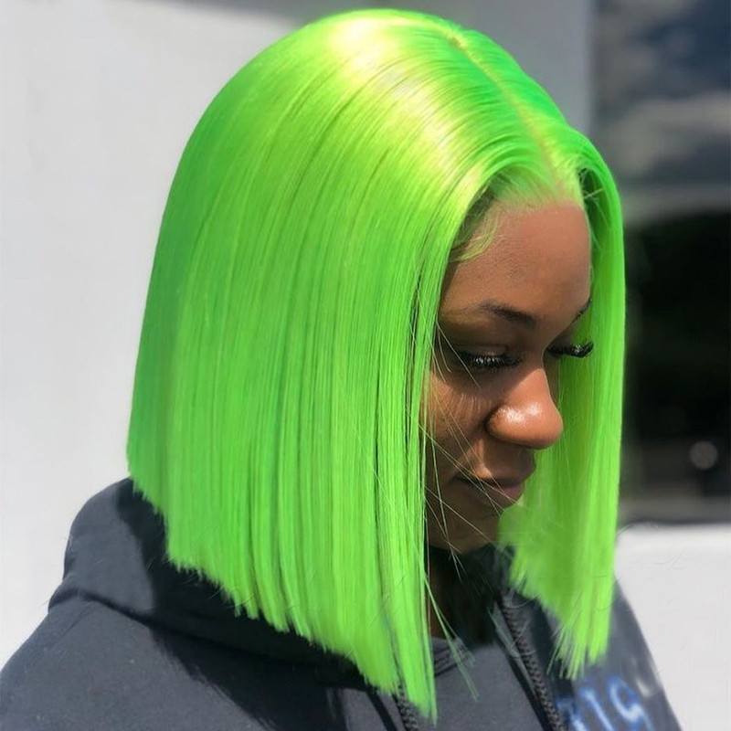 Green Wig Human Hair Straight Lace Front Wig Bob Human Hair Wigs For Women Transparent Lace Wigs Brazilian Remy Colored Wigs 180