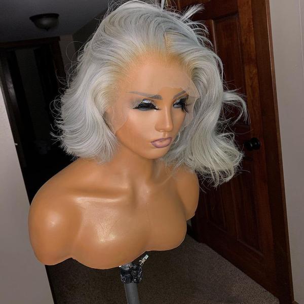 Human Hair Grey Color Lace Front Fashion Style Bob Wig