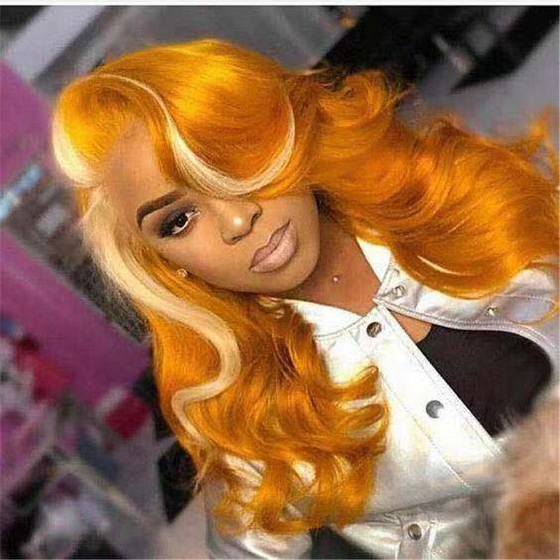 Blonde and Orange Human Virgin Hair Pre Plucked Lace Front Wig