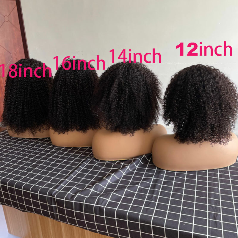 2022 New Stock Jerry Curly Wigs with Bangs Short Wigs Curly Human Hair kinky Curly Full Machine Made Wigs 180% Density