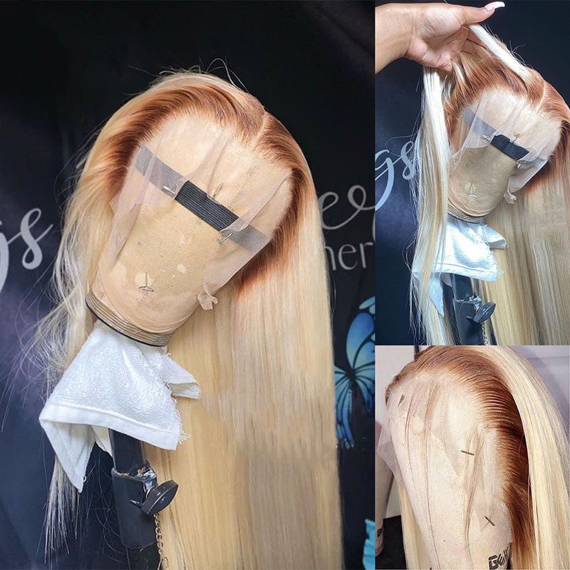 Ombre Blonde Straight Lace Front Wig Human Hair 4 613 Colored Human Hair Wigs For Women Remy Brazilian Transparent Lace Wigs