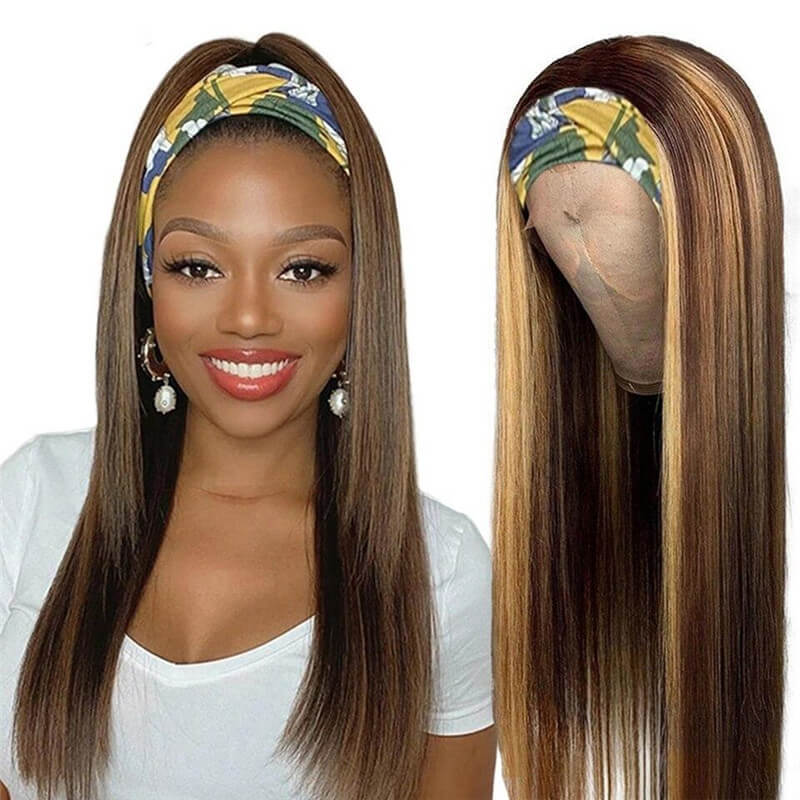 Ombre Honey Blonde Highlight #4/27 Color straight hair Headband Wig Human Hair Wigs