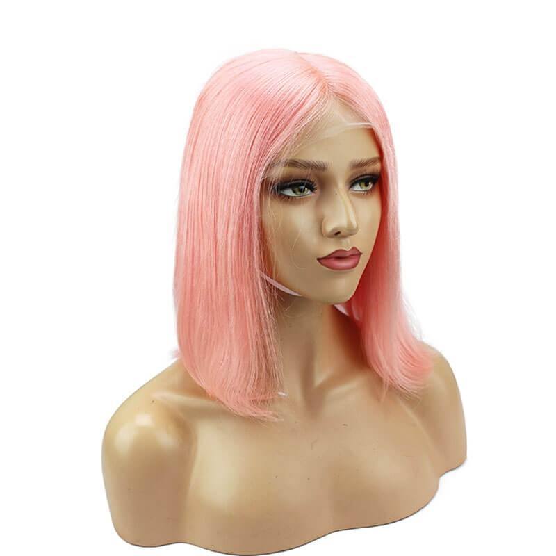 Cute Powder Light Pink Bob Lace Front Wig Short Best Real Human Hair Online For Sale