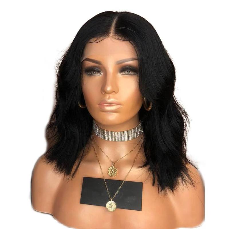Short Bob Wigs For Black Women Human Hair Wavy Glueless Lace front wig With Baby hair