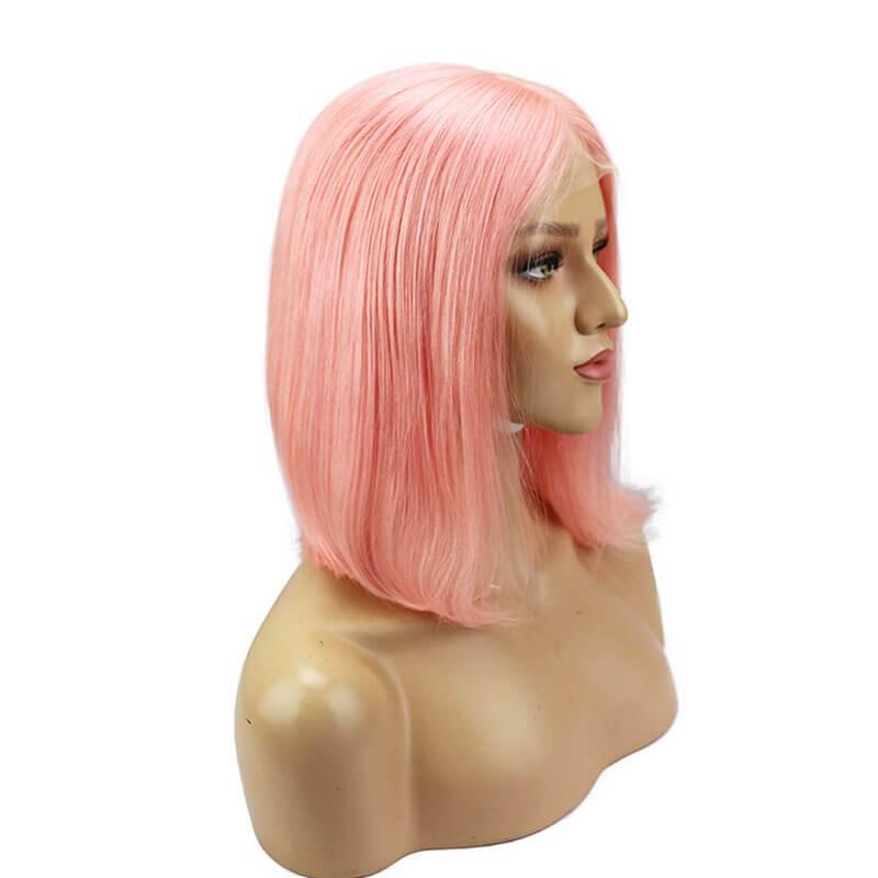 Cute Powder Light Pink Bob Lace Front Wig Short Best Real Human Hair Online For Sale