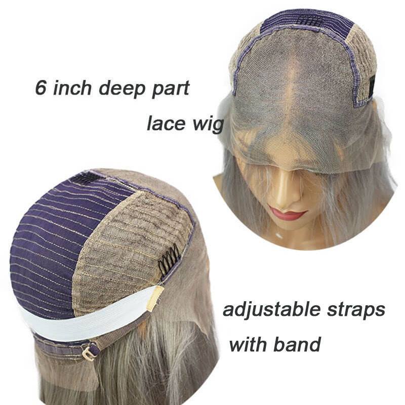 Silver Grey Short Real Human Hair Deep Part Bob Lace Front Wigs For Sale