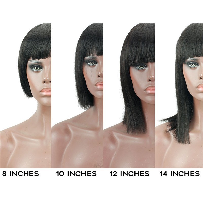 Short Bob Wigs Straight Brazilian None Lace Front Wigs With Bangs 130% Density Glueless Machine Made Wigs For Black Women(8-14Inches)