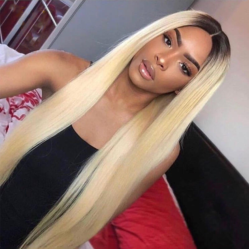 T4 613 Straight Human Hair Wigs For Women Ombre Blonde Lace Front Wig Remy Brazilian Transparent Lace Wigs Pre Plucked