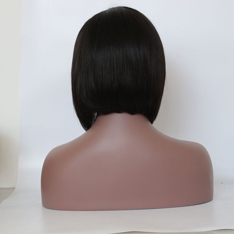 African Americ lace Front Wig Bob Layered Haircut Middle Part Kardashian style Brazilian Hair Straight Wig 130% Density with Baby Hair Natural Hairlin