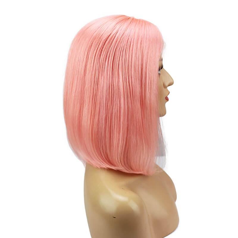 Cute Powder Light Pink Bob Lace Front Wig Short Best Real Human Hair Online For Sale