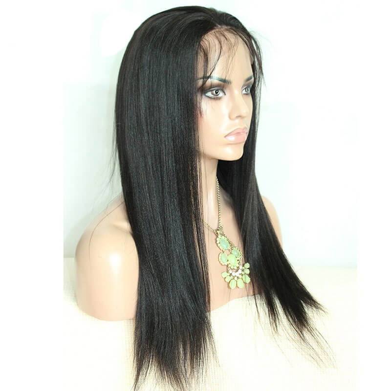 Glueless Silk Top Full Lace Wigs Coarse Yaki Brazilian Human Hair Wigs With Baby Hair