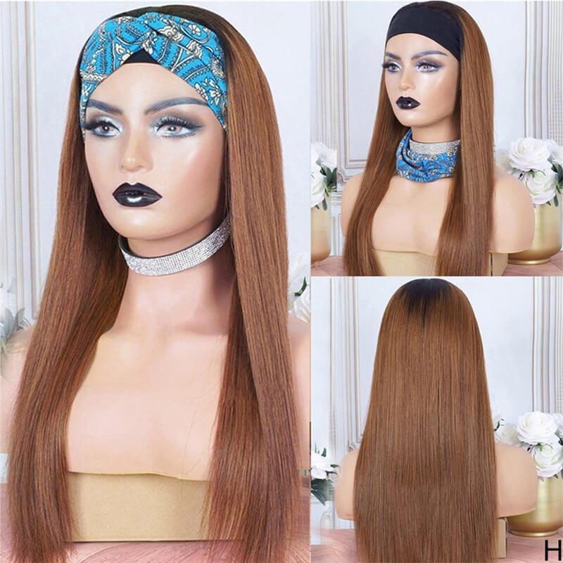 Ombre Straight Headband Human Hair Wigs T 1B/27 Full Machine none lace Wig