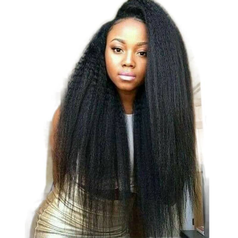 Silk Top Glueless Full Lace Wigs Kinky Straight Ponytail Pre-Plucked Natural Hair Line For Black Women