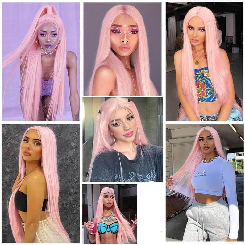 Pink Color Human Virgin Hair Pre Plucked Lace Front Wig