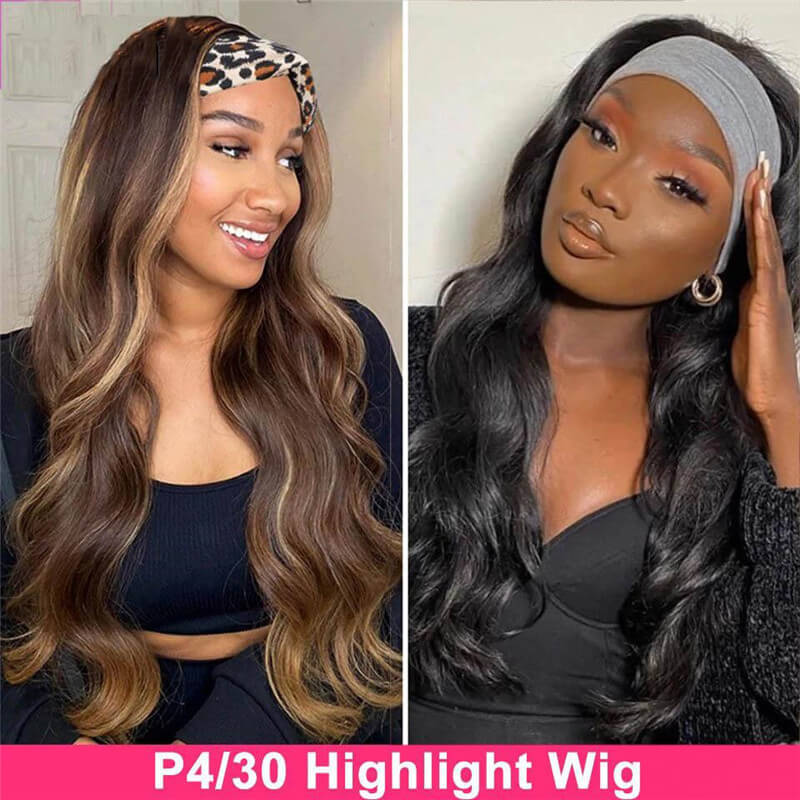 Ombre Honey Blonde Highlight #4/30 Color Body Wave Headband Wig Human Hair Wigs
