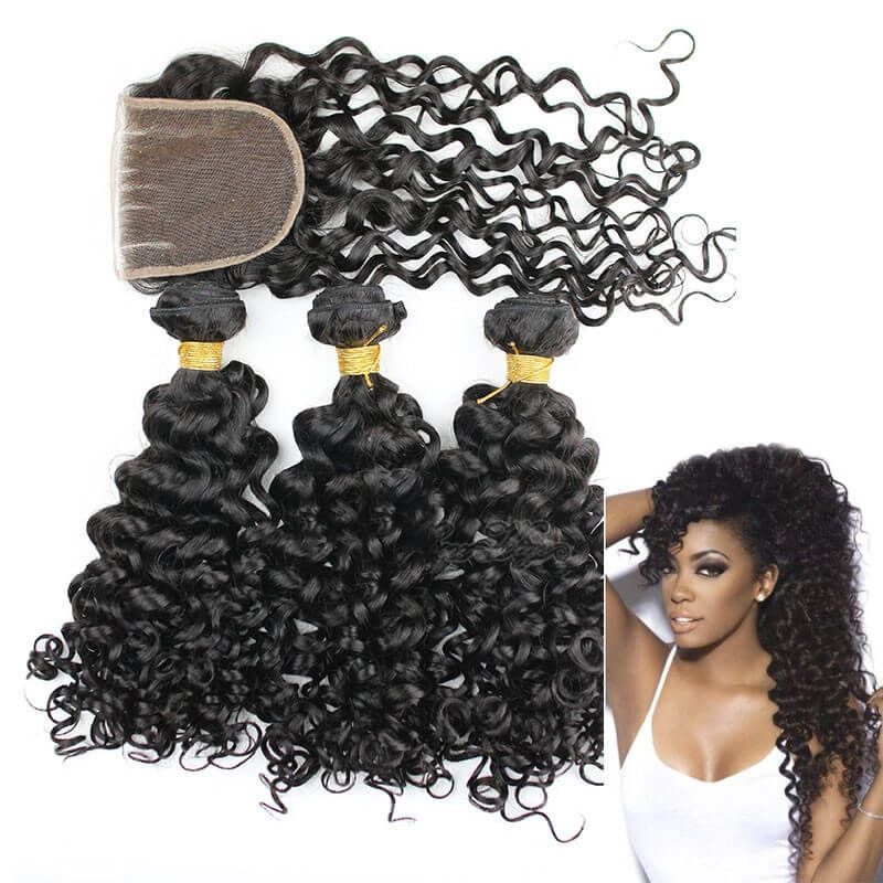 Virgin Malaysia Deep Curly Hair Budles With Closure 4X4 Bleached Knots Bundles With Closure Human Hair