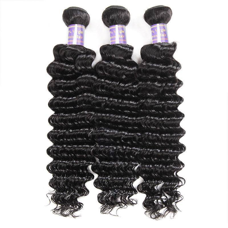 Eseewigs Brazilian Deep Wave 3 Bundles with 4*4 Lace Closure Virgin Hair