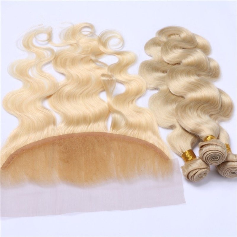 #613 Blonde 13x4 Lace Frontal With 3 Bundles Brazilian Body Wave Virgin Human Hair 4Pcs Lot