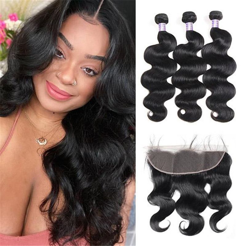 Indian Body Wave 3 Bundles With 13*4 Lace Frontal Virgin Human Hair