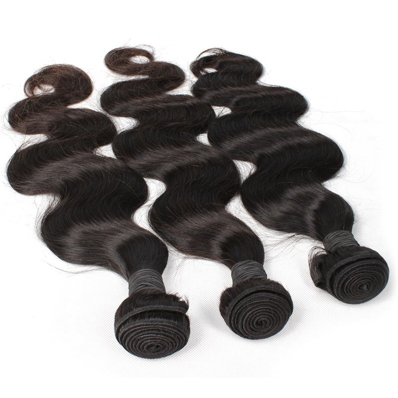 Brazilian Human Hair Extension Weave 3 Bundles with 4x4 Lace Closure Natural Color Body Wave