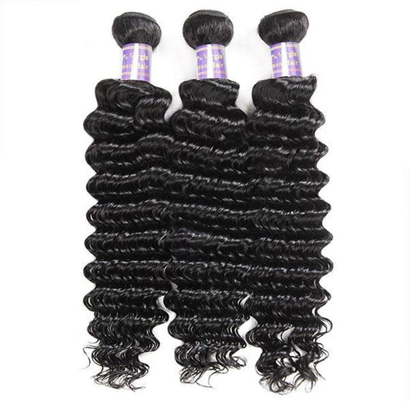 Malaysian Deep Wave 3 Bundles with 4*4 Lace Closure Virgin Human Hair