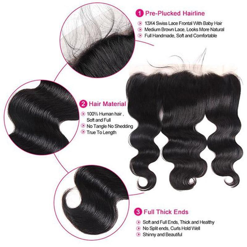 Indian Body Wave 3 Bundles With 13*4 Lace Frontal Virgin Human Hair