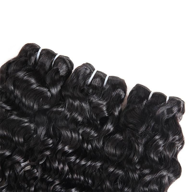 Malaysian Water Wave 3 Bundles with 13*4 Lace Frontal Human Hair