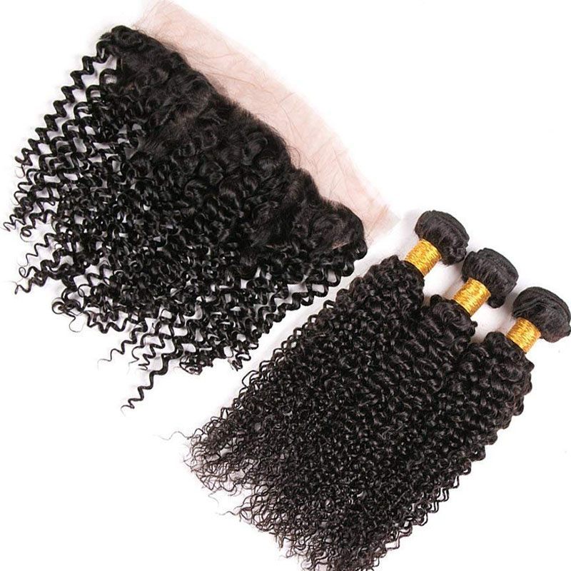 Kinky Curly Remy Hair 3 Bundle Deals With Lace Frontals