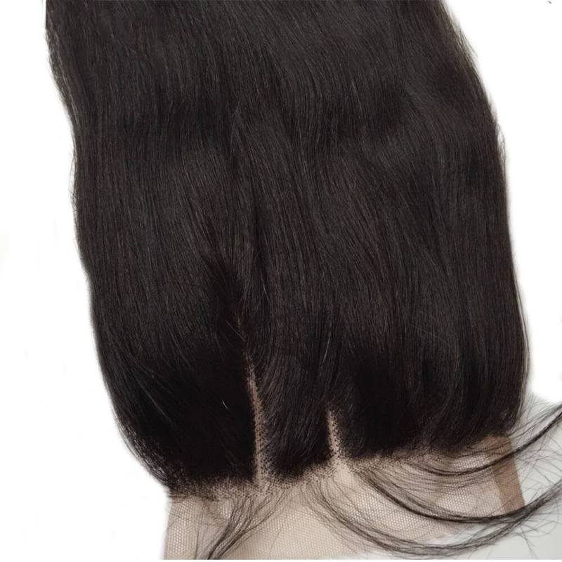 3 Bundles With Lace Closure 5x5 Indian  Virgin Human Hair Yaki Straight Hair