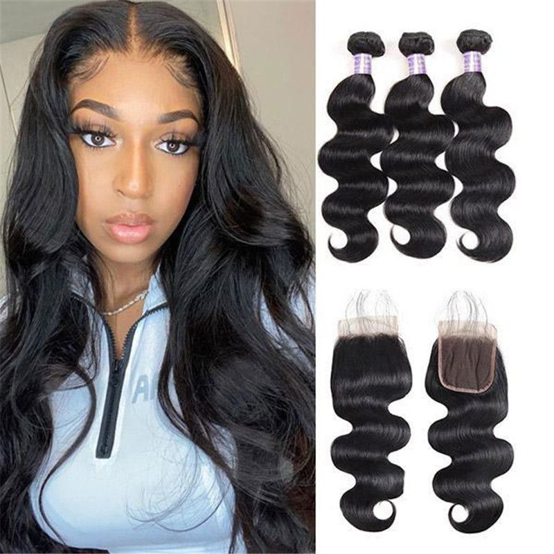 Malaysian Body Wave 3 Bundles with 4*4 Lace Closure Human Hair