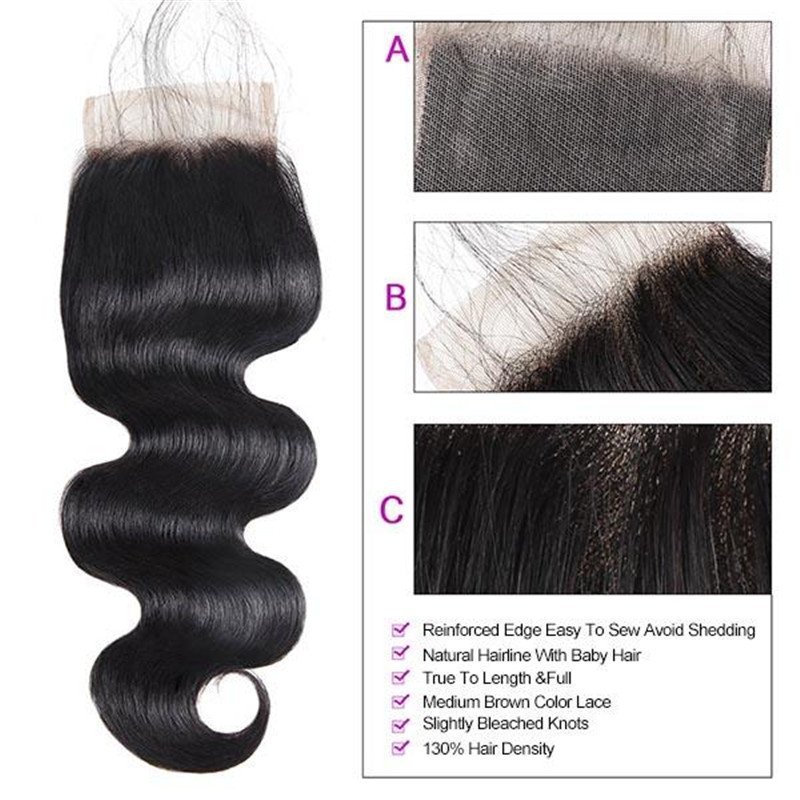 Malaysian Body Wave 3 Bundles with 4*4 Lace Closure Human Hair