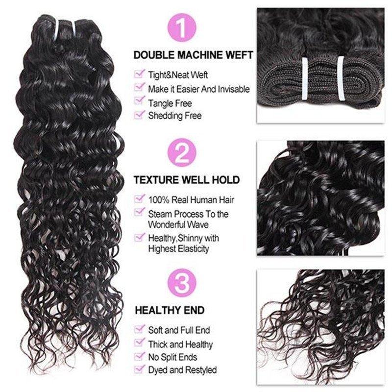 Indian Water Wave 3 Bundles with 13*4 Lace Frontal Closure Human Hair