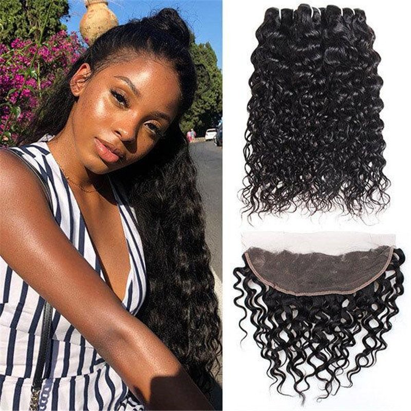 Peruvian Water Wave 3 Bundles with 13*4 Lace Frontal Human Hair