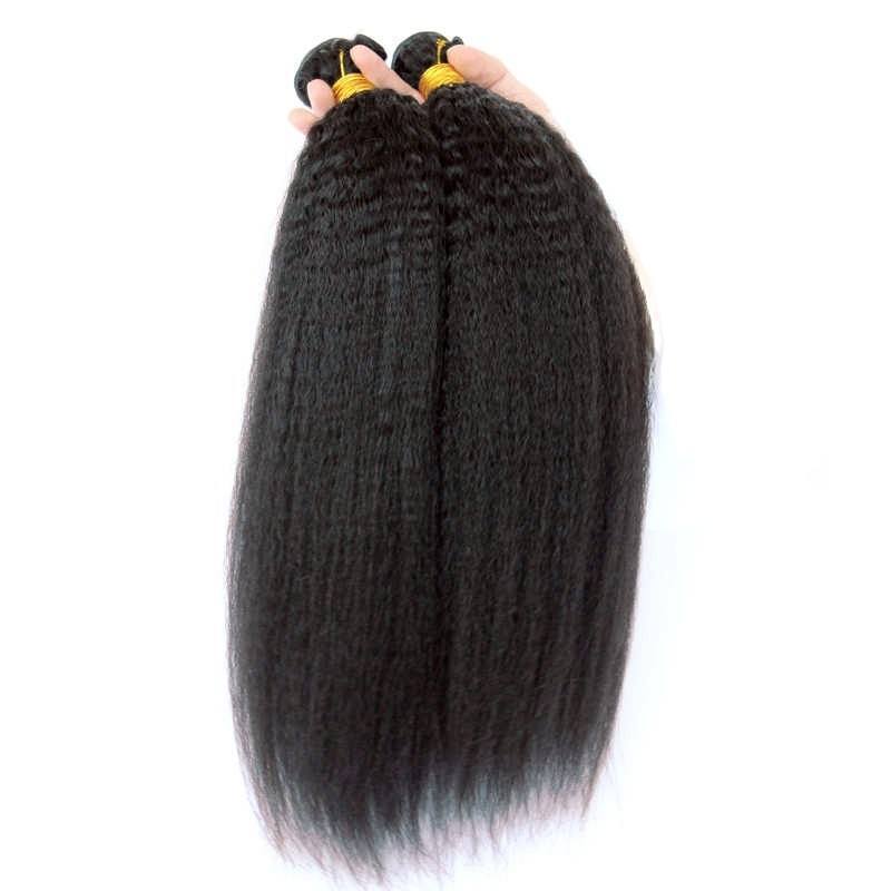 Brazilian Human Hair 3 Bundles with Lace Closure Kinky Straight Natural Color