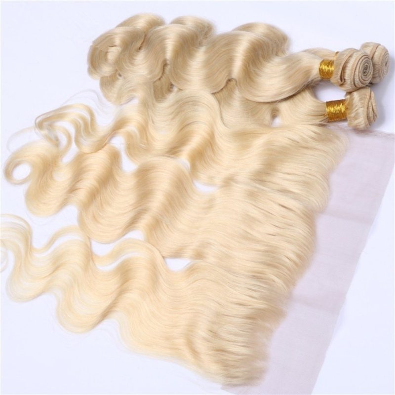 #613 Blonde 13x4 Lace Frontal With 3 Bundles Brazilian Body Wave Virgin Human Hair 4Pcs Lot