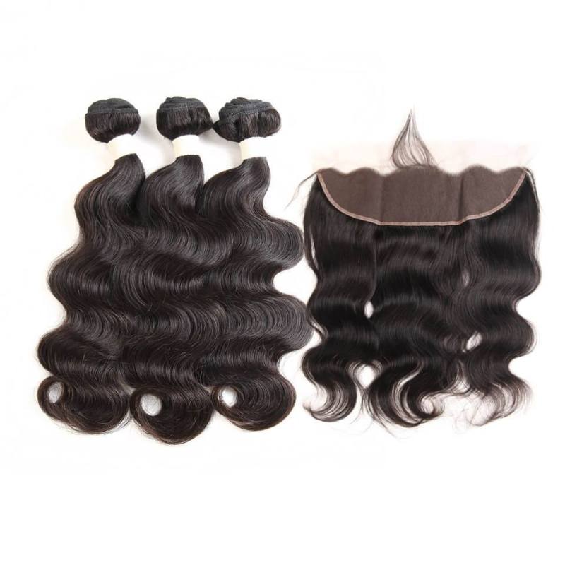 Body Wave 3 Bundles With Frontal 13x4 Ear To Ear Lace Frontal Closure With Bundles non Remy Human Hair Wonder girl