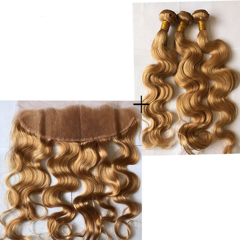27# Honey Blonde 13x4 Ear to Ear Lace Frontal with 3Pcs Bundles Body Wave Human Hair