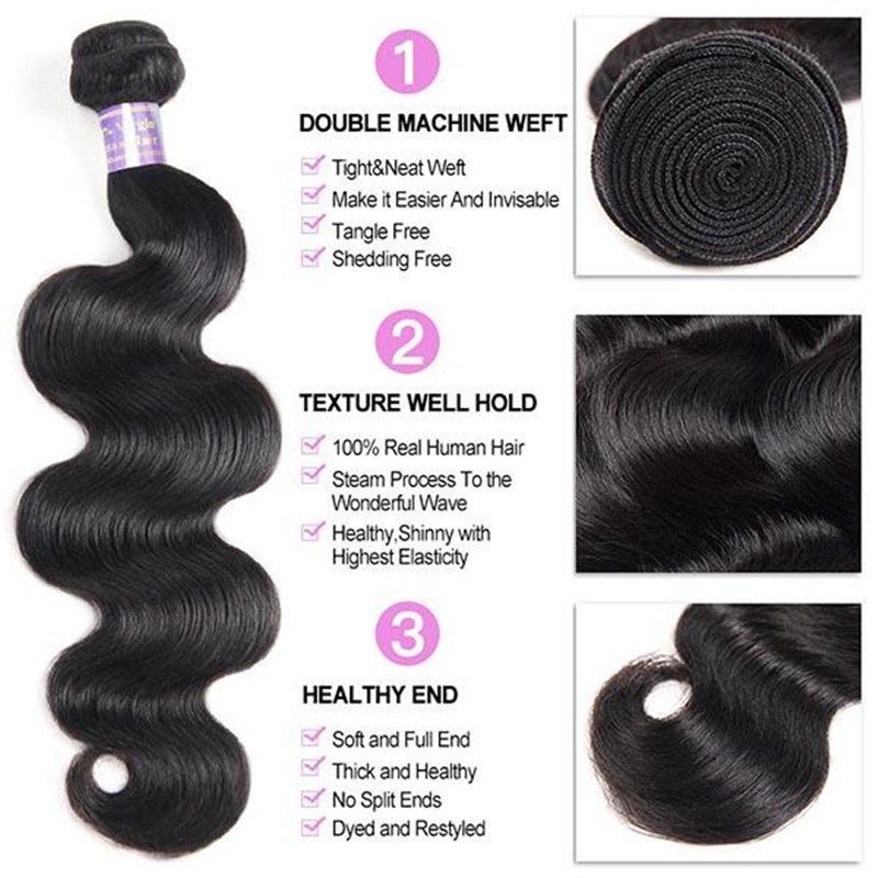 Malaysian Body Wave 3 Bundles with 4*4 Lace Closure Human Hair