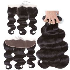 Real Human Hair Body Wave Ear To Ear Lace Frontal With 3 Bundles