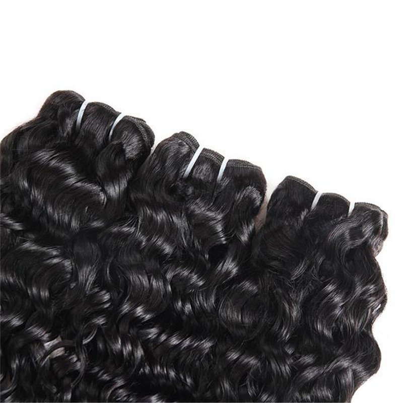 Indian Water Wave 3 Bundles with 13*4 Lace Frontal Closure Human Hair