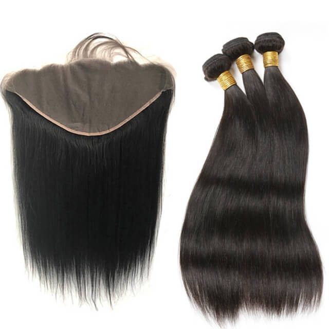13X6 Ear To Ear Lace Frontal Closure With Bundles Straight 3 Bundles Human Hair With Closure