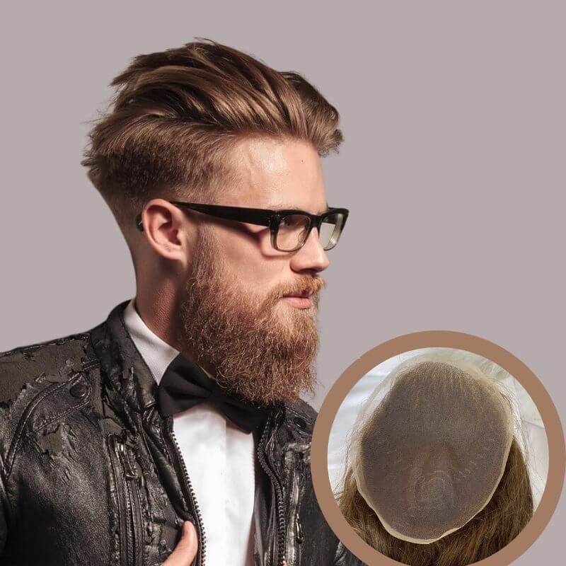 Fashion Toupee for Men, Real Human Hair All  French Lace Hair Replacement System