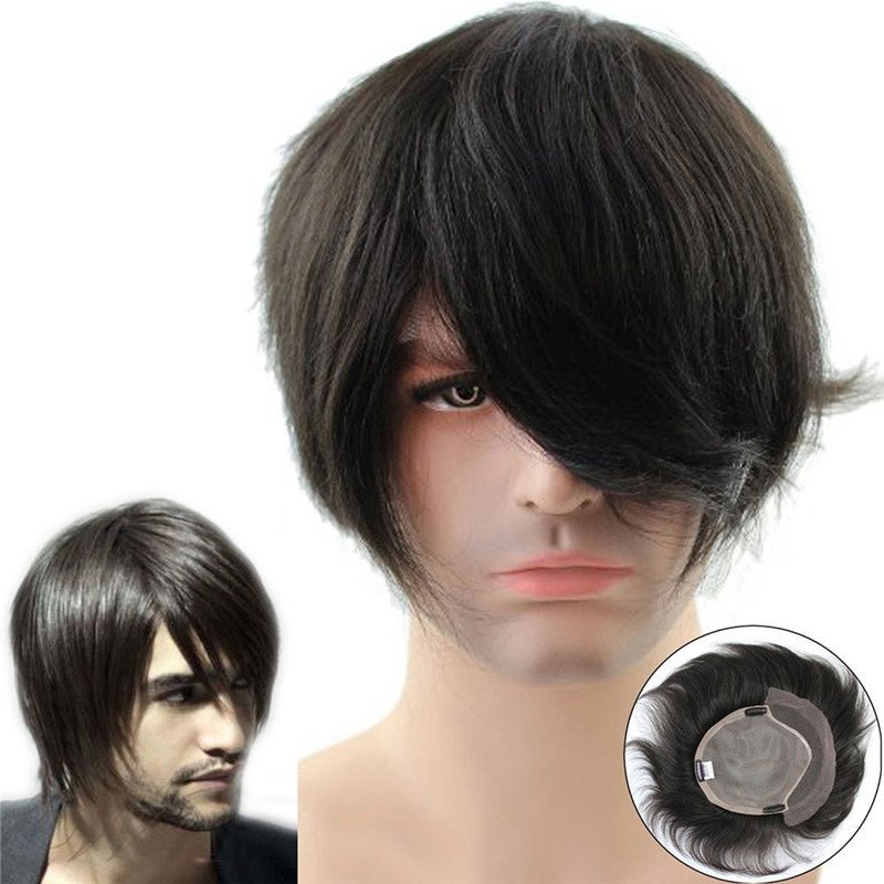 100% Human Hair Swiss Lace Men's Toupee Mono base with PU all around Natural Black Color Hair Toupee Men's Wigs Base size20X23CM