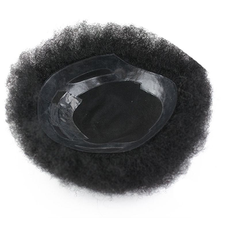 Human Hair Afro Curl Toupee for Black Men 10x8inch Mono Base with Hard PU Reforced Toupee for Black Men 1B#