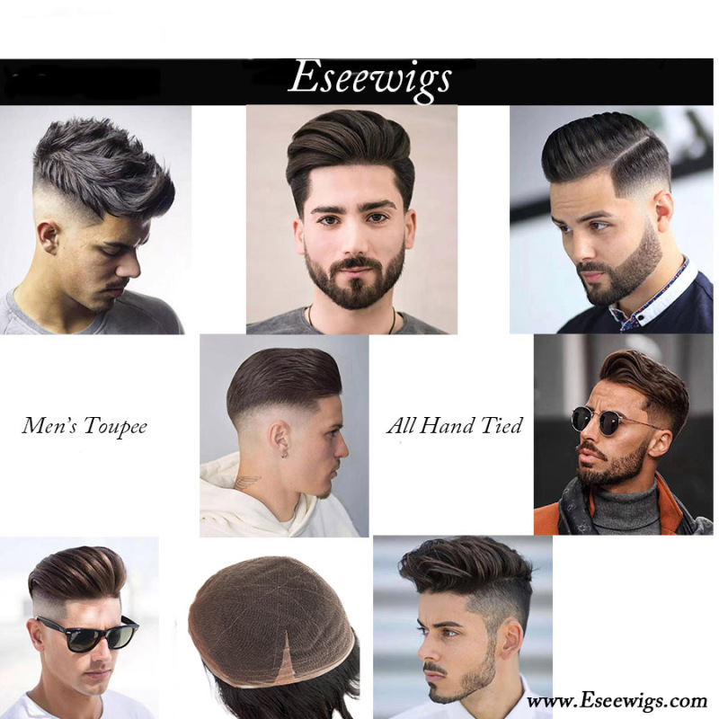 Fashion Toupee For Men loose Black Curly Wavy Hairstyle human Hair French Lcae 120%Density