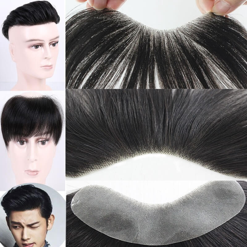 Men Wig Real Human Hairline Men Hair Forehead Bangs Male Toupee Hair sticker Hairpiece