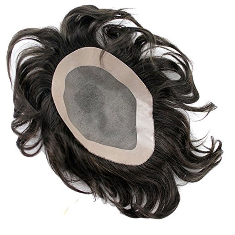 100% Pure Human Hair Men's Toupee Size 8x6inch #3 Monofilament Net Base Thin Skin Around Dark Brown Color
